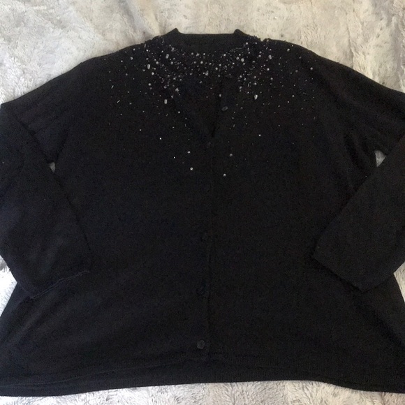 Black beaded cardigan sweater set 1X encrusted tank top sweater & button front - Picture 1 of 11